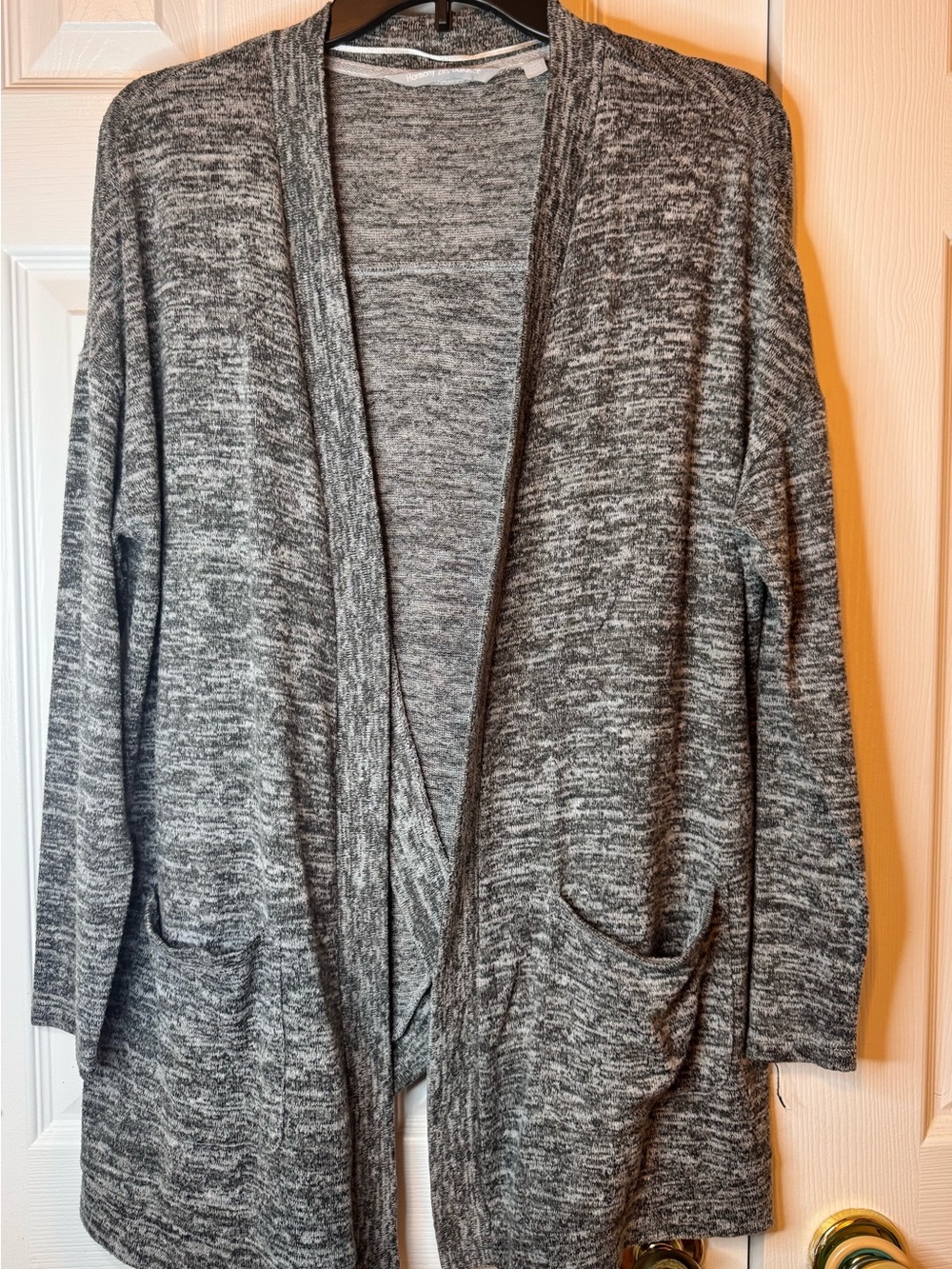Women's Open-Front Gray Marled Cardigan with Pockets
